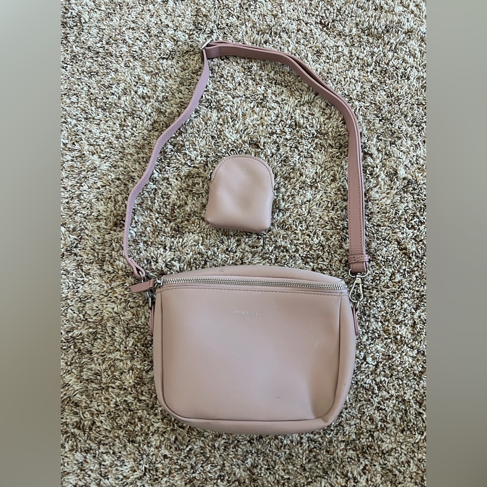 Mina Baie Nylon Fanny Pack Blush Pink with Clip Pouch